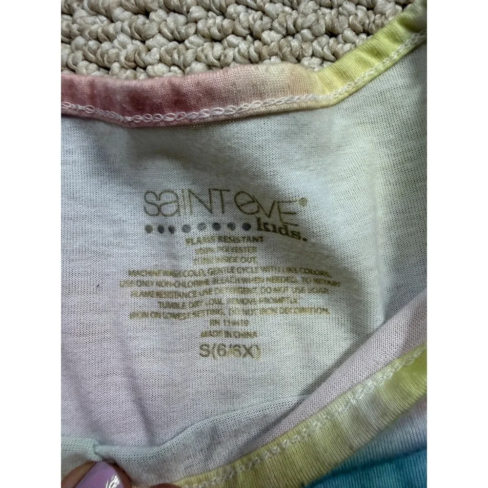 Saint Eve Kids Nightgown Girls Size Small Rainbow Unicorn Tie Die‎ Ruffle Sleeve